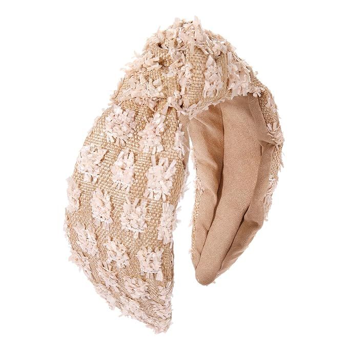 Knotted Raffia Headbands for Women Boho Straw Wicker Braid Wide Top Knot Hairband Statement Ratta... | Amazon (US)