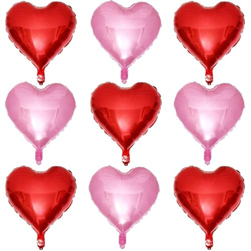 Lovoir 10 Pcs Red Pearl Pink Heart Shape Foil Mylar Balloons 18 Inch Love Balloons for Valentine's Day Birthday Party Decorations Wedding Engagement Romantic Decor (Red & Pearl Pink) | Amazon (US)