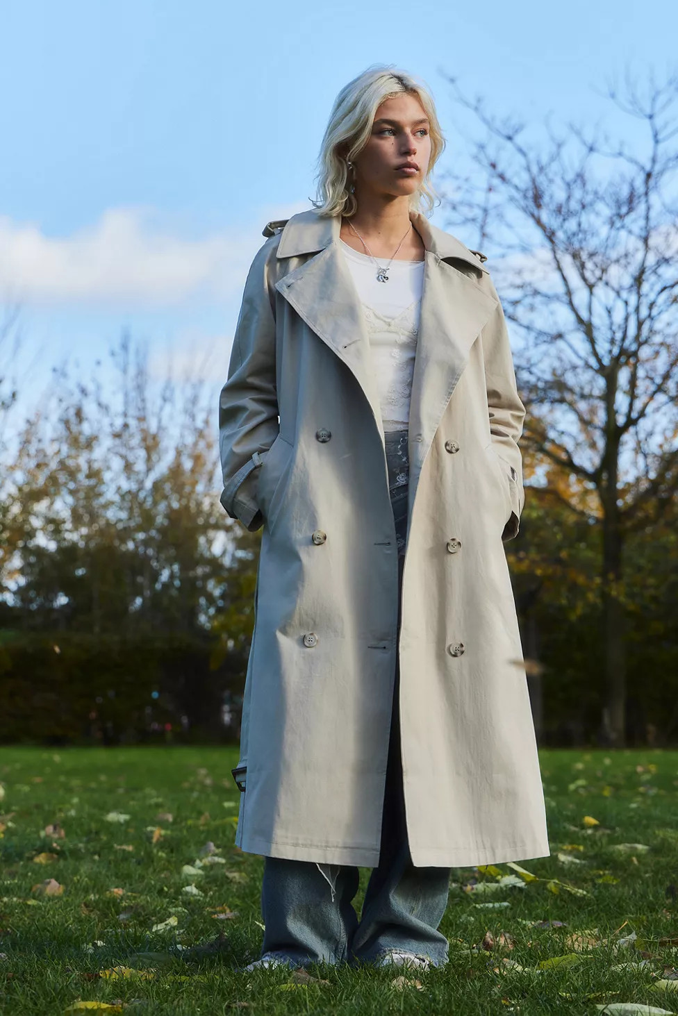 Light Before Dark Double Breasted Trench Coat | Urban Outfitters (EU)