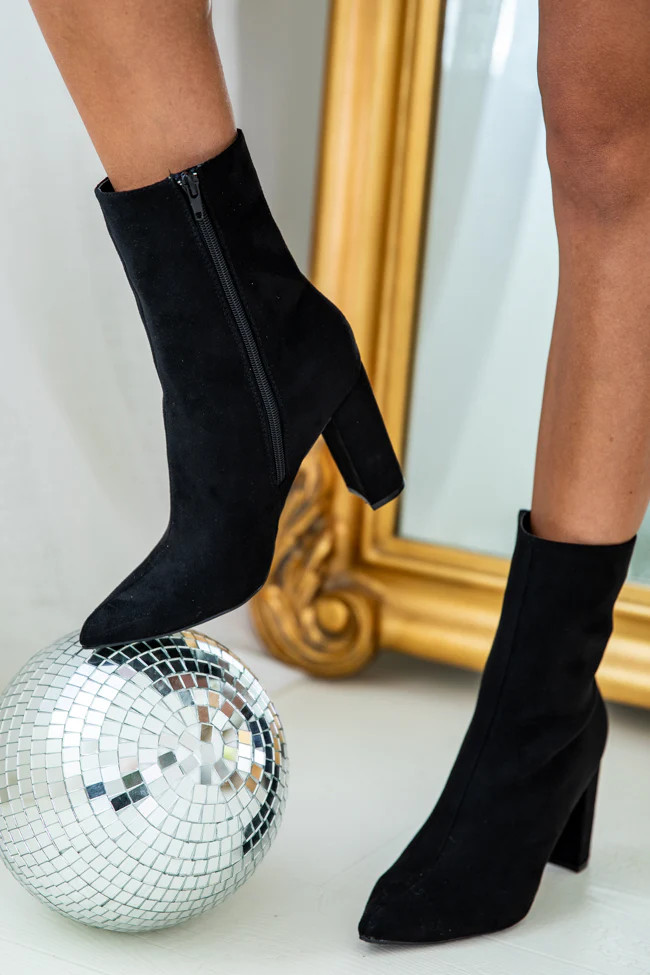 Marjorie Black Suede Pointed Toe Booties | Pink Lily