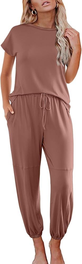 Ekouaer Pajamas for Women 2 Piece Lounge Sets Cap Sleeve Loungewear Top with Joggers Pants S-XXL | Amazon (US)