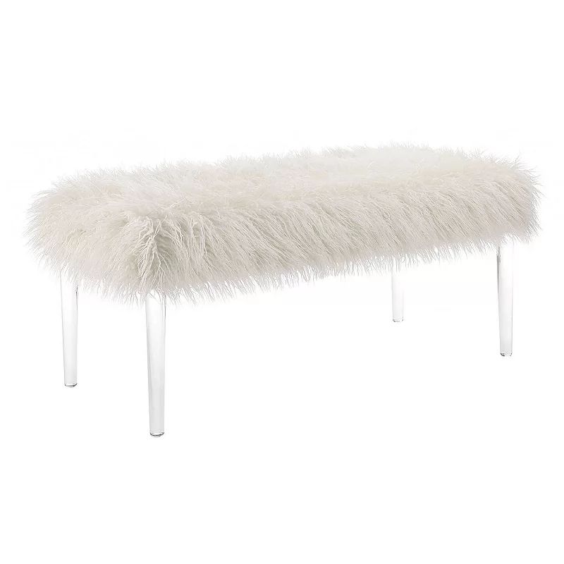 Linon Faux Fur Flokati Acrylic Leg Bench, White | Kohl's