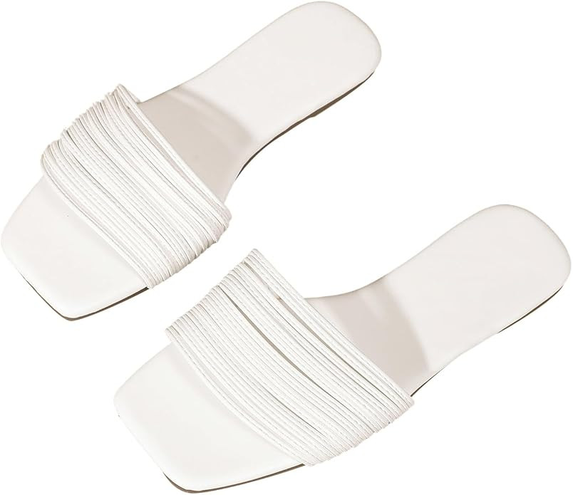Verdusa Women's Square Toe Strappy Flat Sandals Slip On Metallic Sandal | Amazon (US)