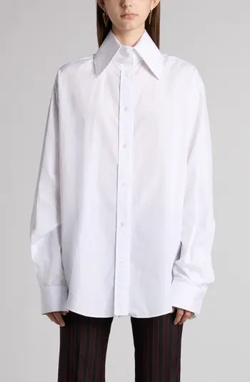 McQueen Skull Embroidered Cotton Poplin Button-Up Shirt | Nordstrom | Nordstrom