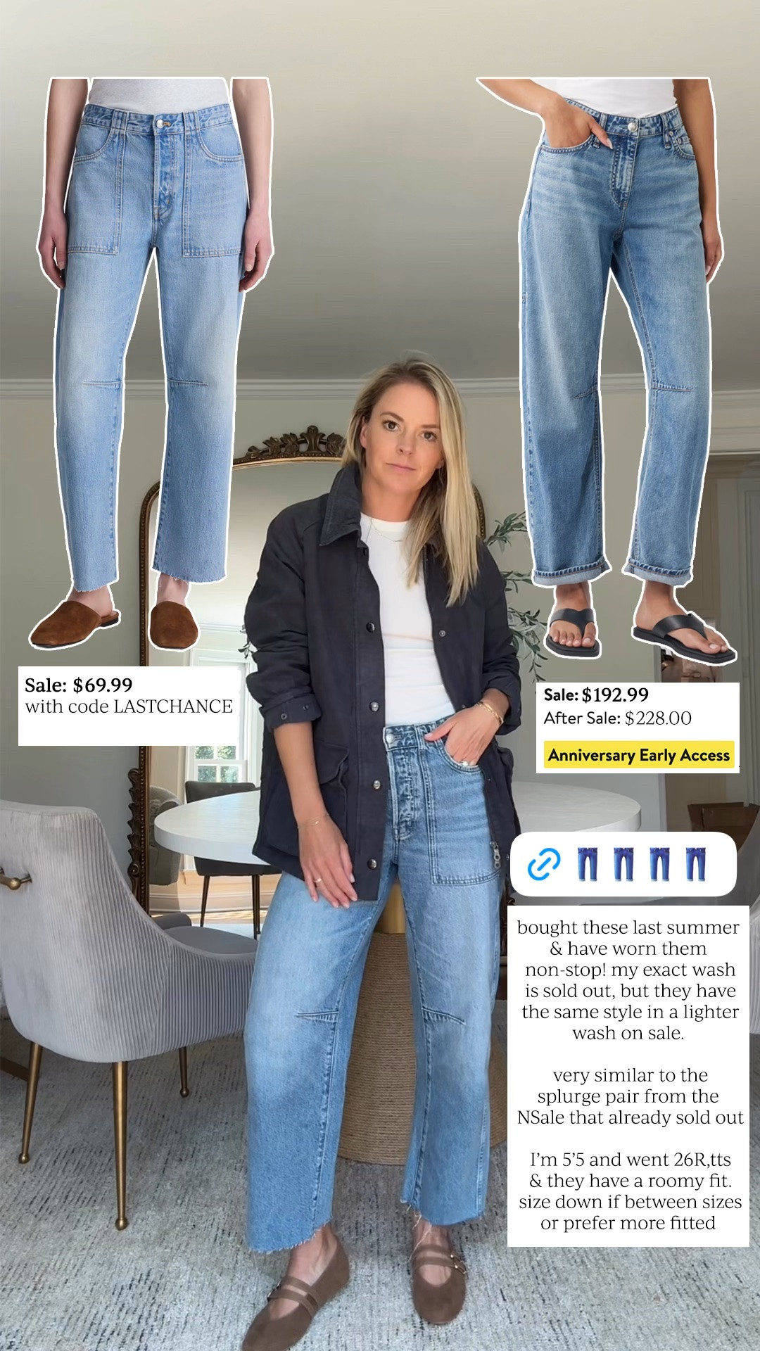 Flattering Barrel jeans that aren’t overwhelming 👖 bought these last summer and have worn then SO much. My exact wash is sold out, but there’s a similar color on sale for under $70 with code LASTCHANCE that are similar to the sold out NSale splurge style 
•I’m 5’5 wearing 26R,tts. They fit loosely and I wash and dry mine. I would size down if you’re between sizes, prefer a more fitted look, or plan to hang dry. 

fall denim

#LTKSaleAlert
