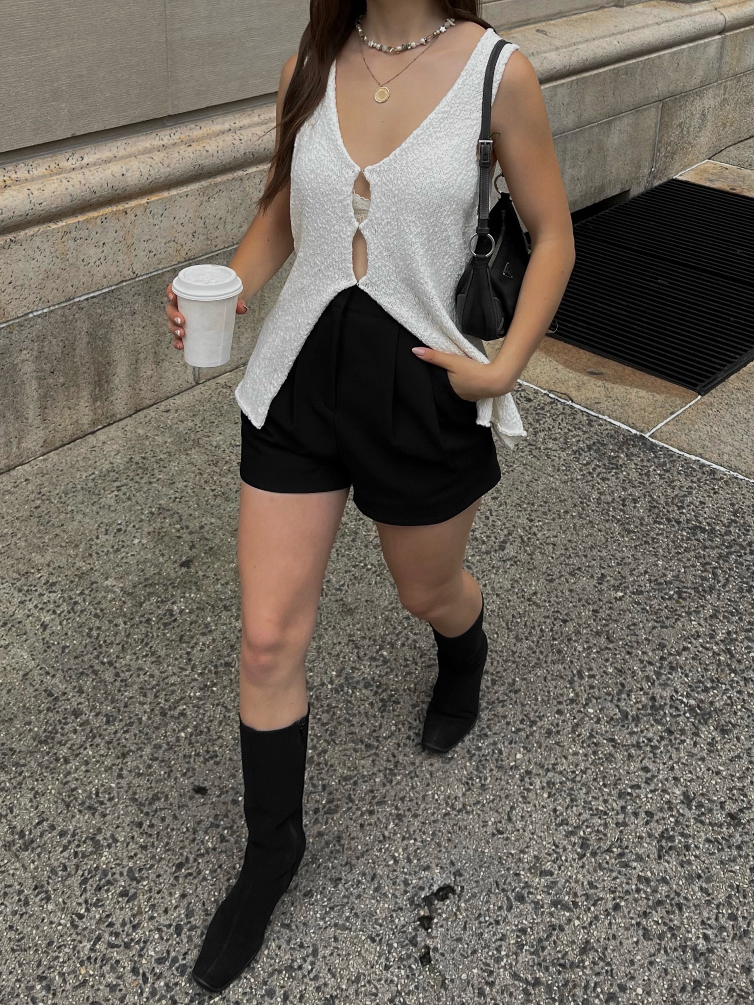 Classy streetwear 
Classy outfits, knee high boots, workwear, business casual, sweater weather, sleeveless sweater, suit shorts, white outfit, black outfit, neutral style, Parisian style, Parisian street style 

#LTKfindsunder100 #LTKstyletip #LTKworkwear