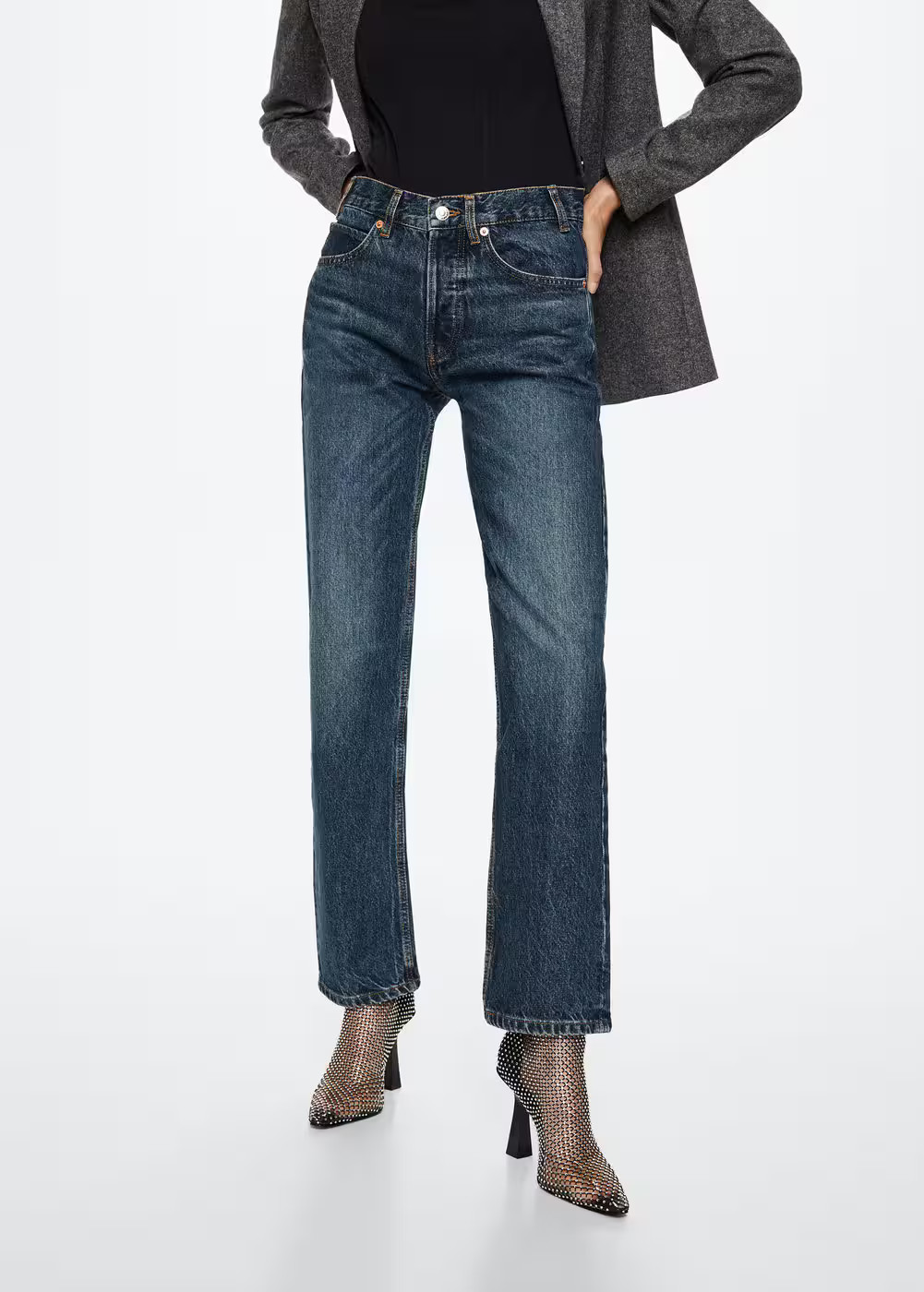 Buttons straight jeans -  Women | Mango USA | MANGO (US)
