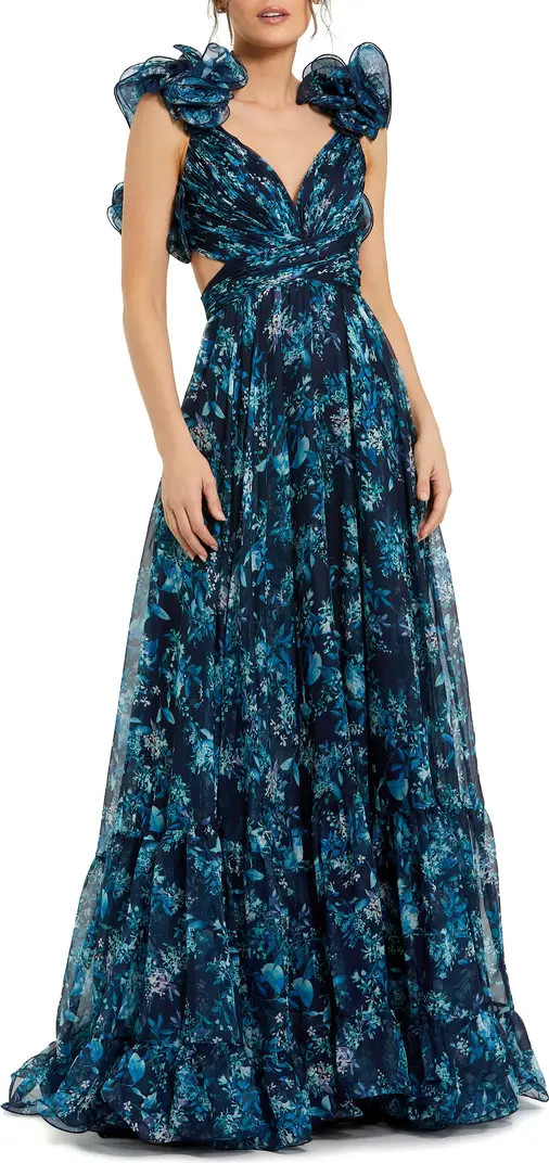 Tiered Floral Cut-Out Chiffon Gown | Nordstrom