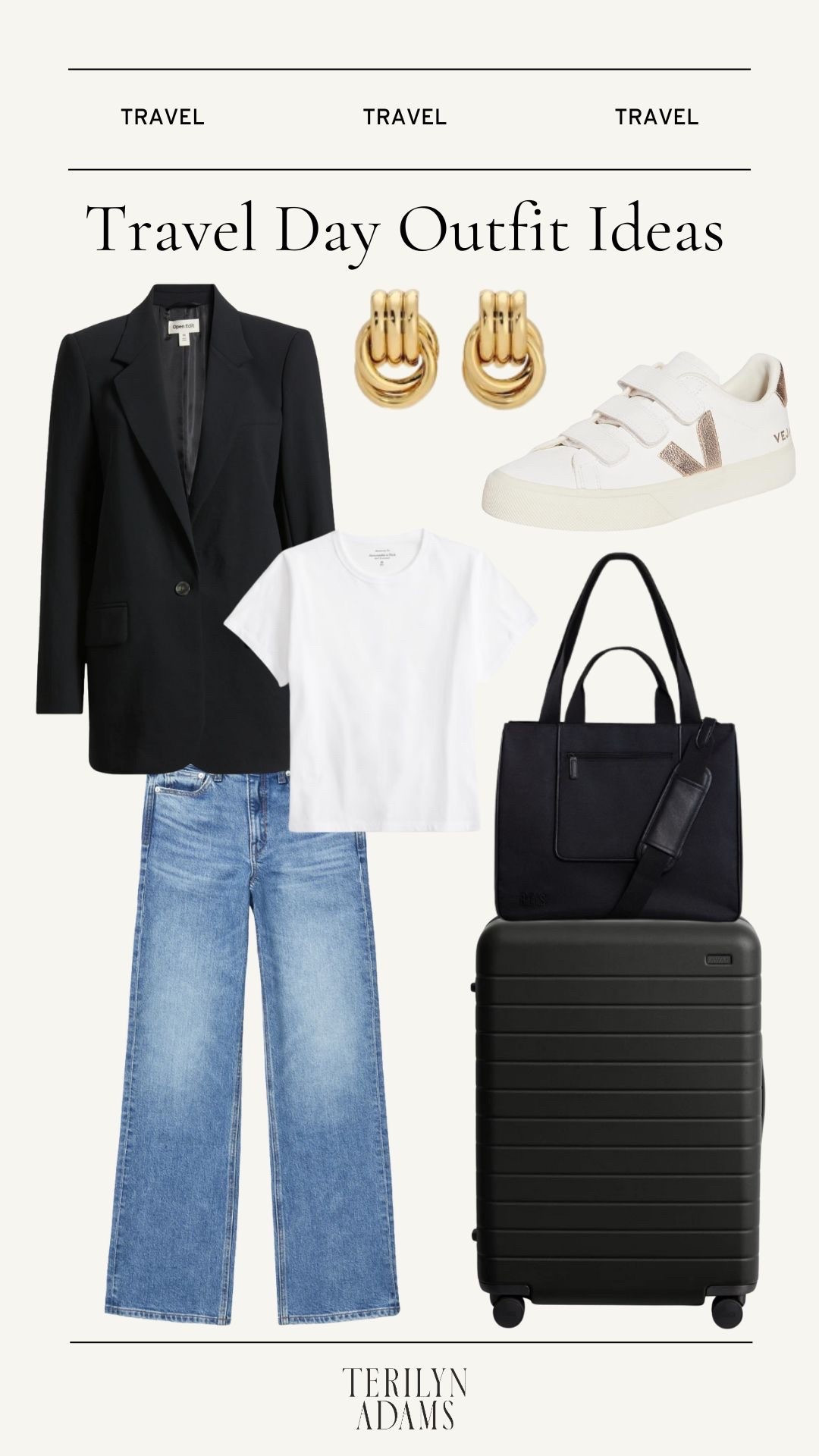 Travel day outfit ideas
Oversized blazer 
White tee 
Wide leg jeans 
Velcro sneakers
Knot earrings
Travel bag 
Carry-on suitcase  

#LTKootd #LTKTravel