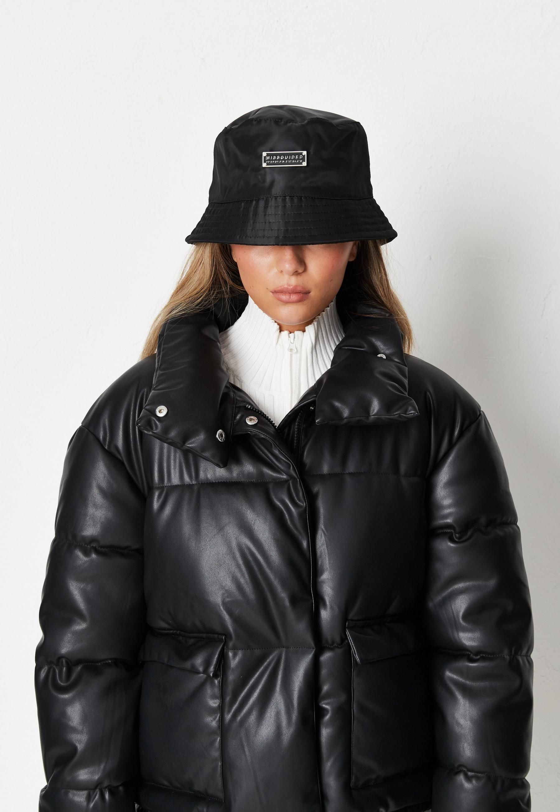 Black Faux Leather Puffer Coat | Missguided (UK & IE)