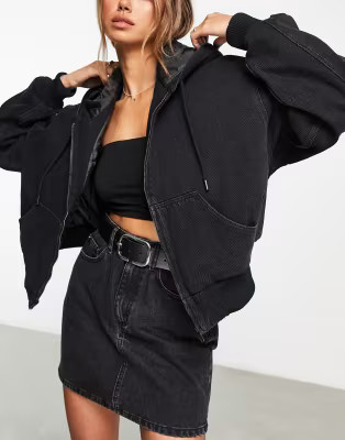 ASOS DESIGN denim bomber jacket in washed black | ASOS (Global)