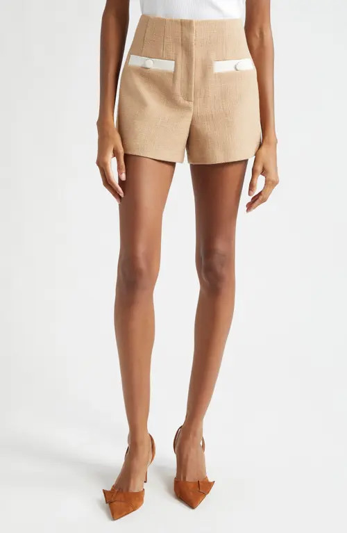 Veronica Beard Gershwin Cotton Blend Tweed Shorts in Khaki at Nordstrom, Size 00 | Nordstrom