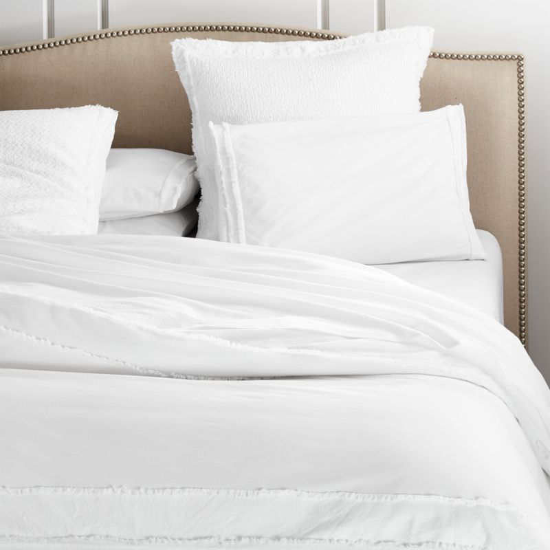Favorite Washed Organic Cotton White Eyelash Full/Queen Duvet Cover + Reviews | Crate & Barrel | Crate & Barrel
