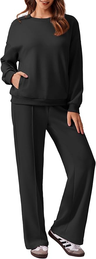 PINSPARK 2 Piece Sets For Women Long Sleeve Sweatshirts Drawstring Straight Leg Pants Fall Travel... | Amazon (US)