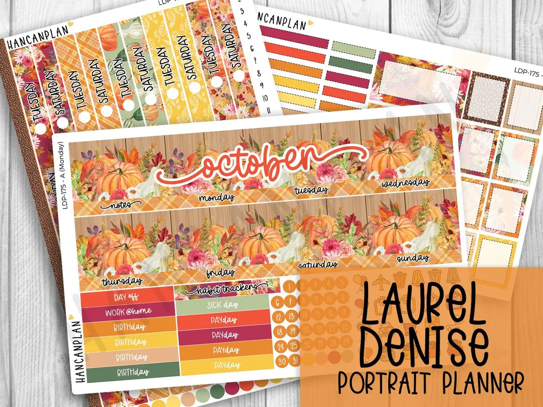 LDP-175 || Pumpkin Posies | Laurel Denise PORTRAIT Planner Monthly and Weekly Stickers - Etsy | Etsy (US)