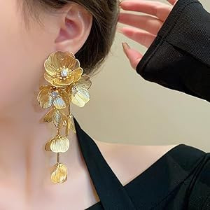 Big Gold Flower Statement Earrings for Women Large Hollow Filigree Floral Earrings Long Oversized... | Amazon (US)