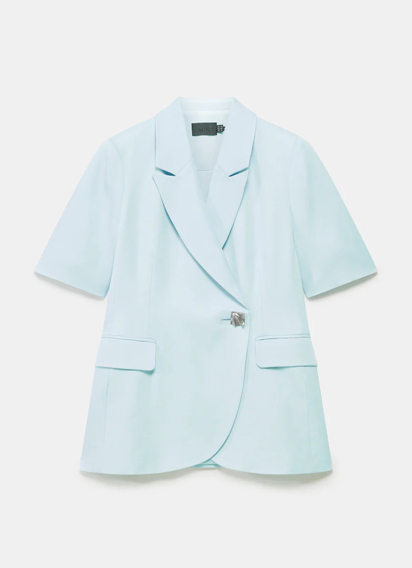 Blue Short Sleeve Longline Blazer | Mint Velvet
