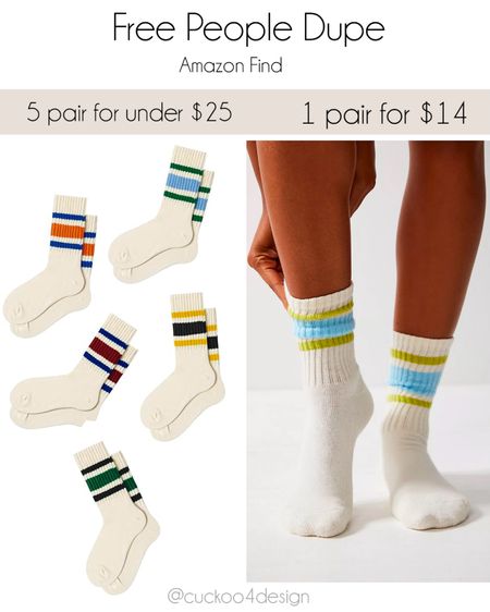 Love the look and affordable price of this set of 5 striped retro socks. So much better than buying the original Free People pair for so much more | Free People dupe | high low | splurge or save | Amazon finds | FP dupe 

#LTKsalealert #LTKActive #LTKfindsunder50