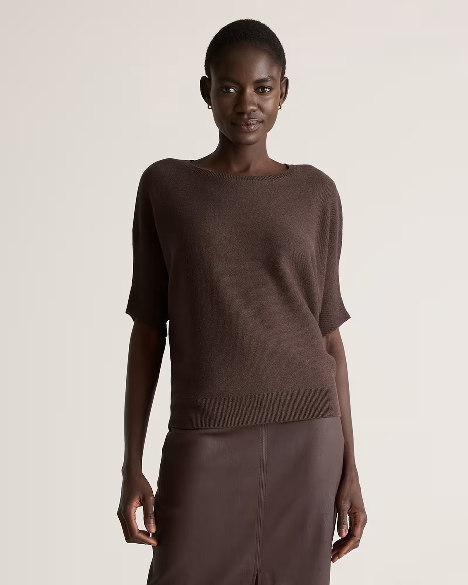 Lightweight Cotton Cashmere Link-Stitch Dolman Sweater  in Mocha Heather | Quince