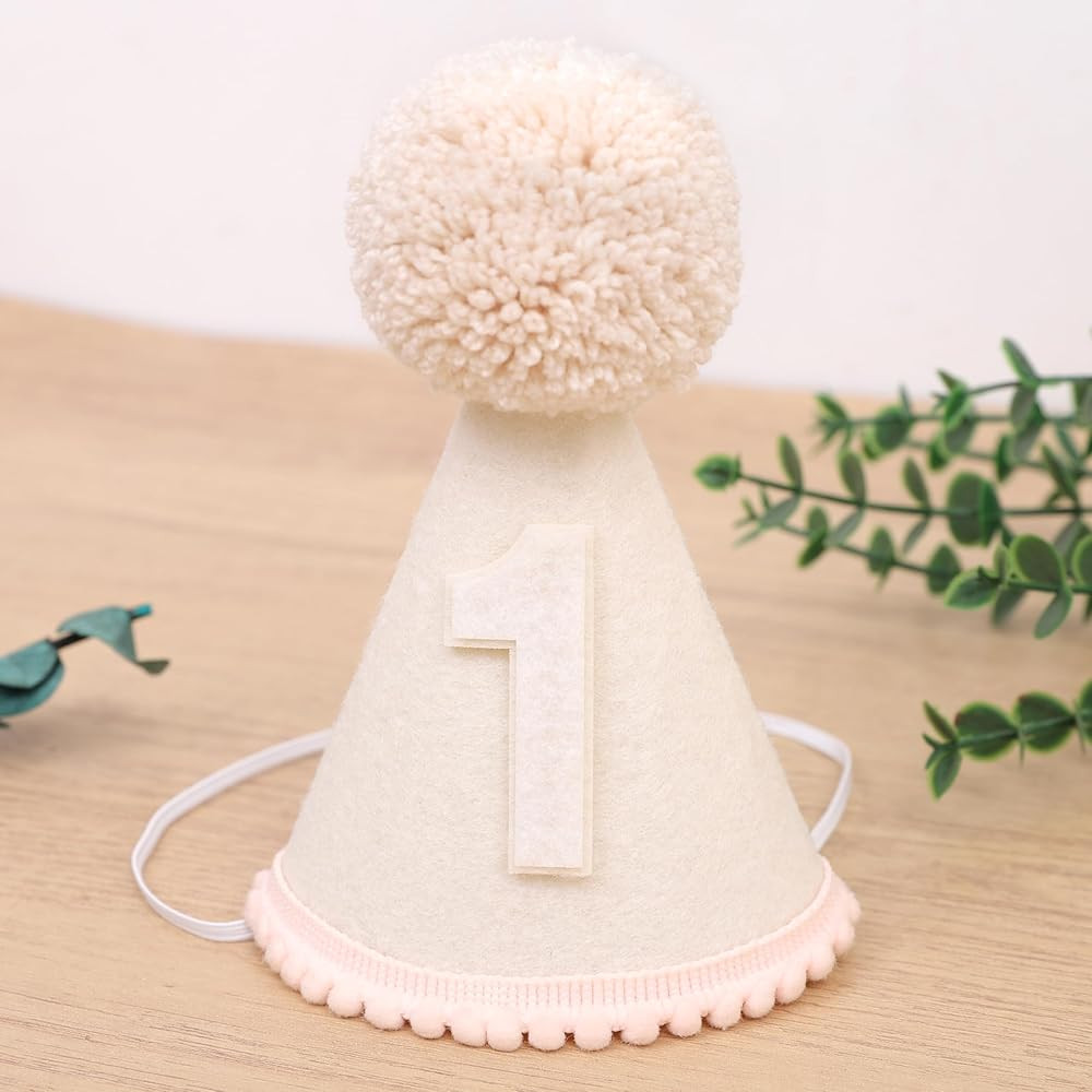 Baby 1st Birthday Cone Hat - First Birthday Hats Pink, Creamy White Hat for 1st Party, Baby First... | Amazon (US)