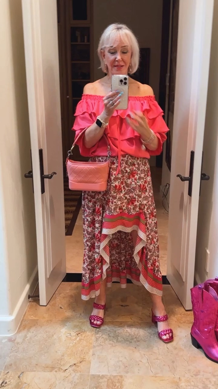 Budget friendly with multiple colors and styles. Spring and summer style. Off the shoulder ruffle top. I am wearing a medium and medium in the high low skirt. @amazonfashion @therealreal #therealreal #founditonamazon #chanelbag #gabriellebag 

#LTKSeasonal #LTKstyletip #LTKunder50