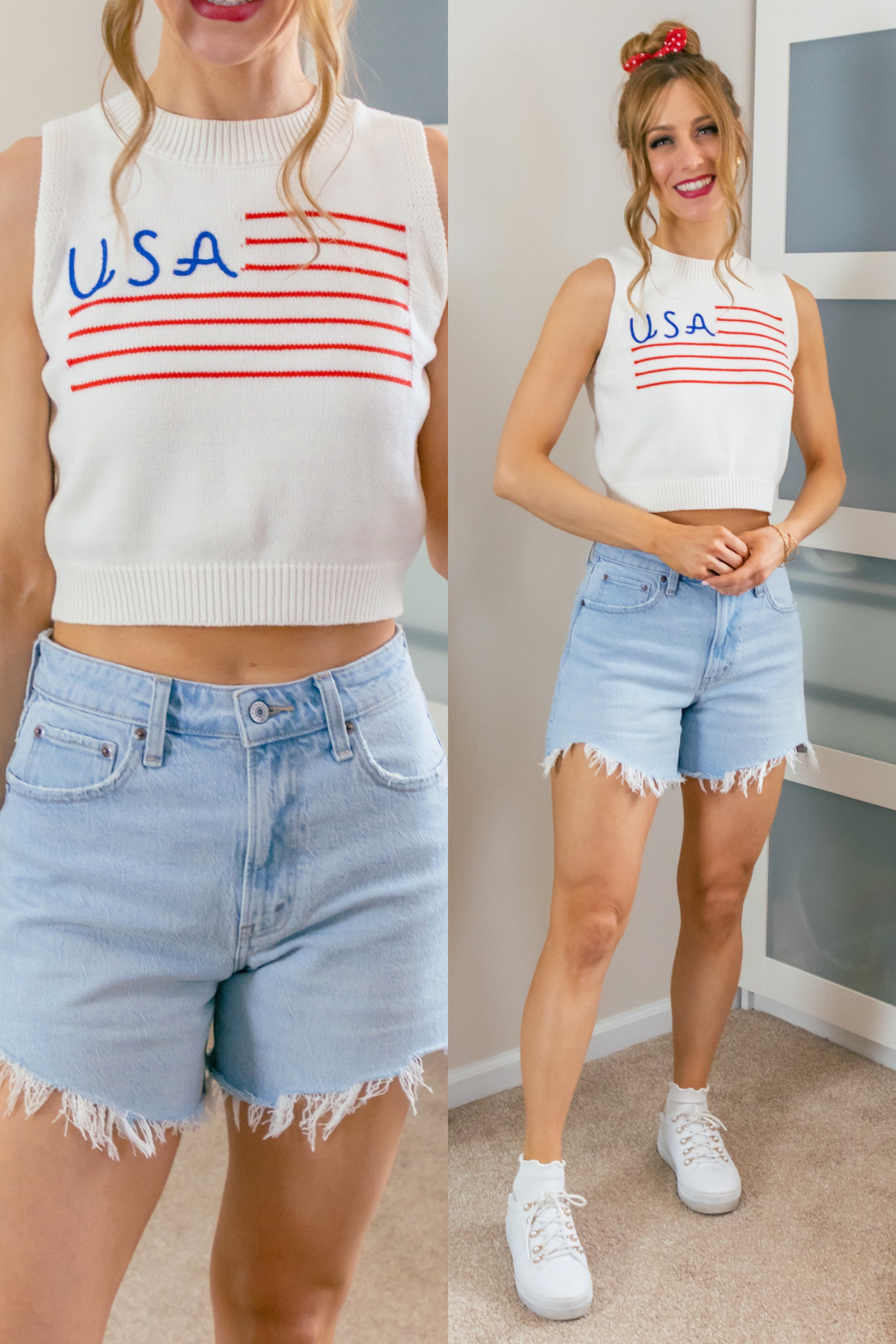 Get ready for America's 250th  with this cute American flag tank! Pair it with some cute socks for a full summer look! 
I'm wearing a size medium in the USA tank top. So cute for a 4th of July outfit!!

 

 #LTKootd #LTKSeasonal #LTKOver40