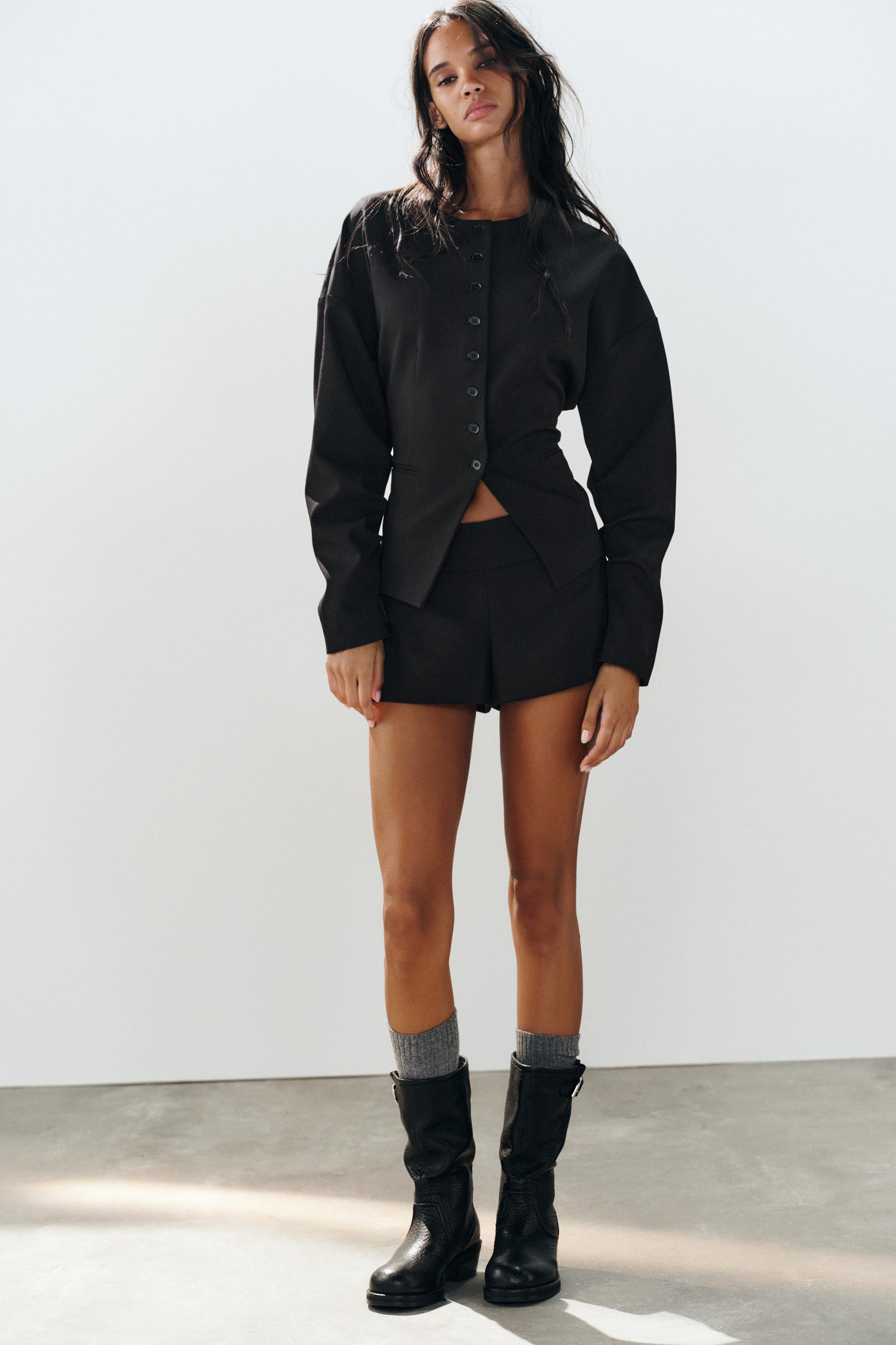 Zara - Pleated Sleeve Button Blazer - Black - L - Woman | Zara US