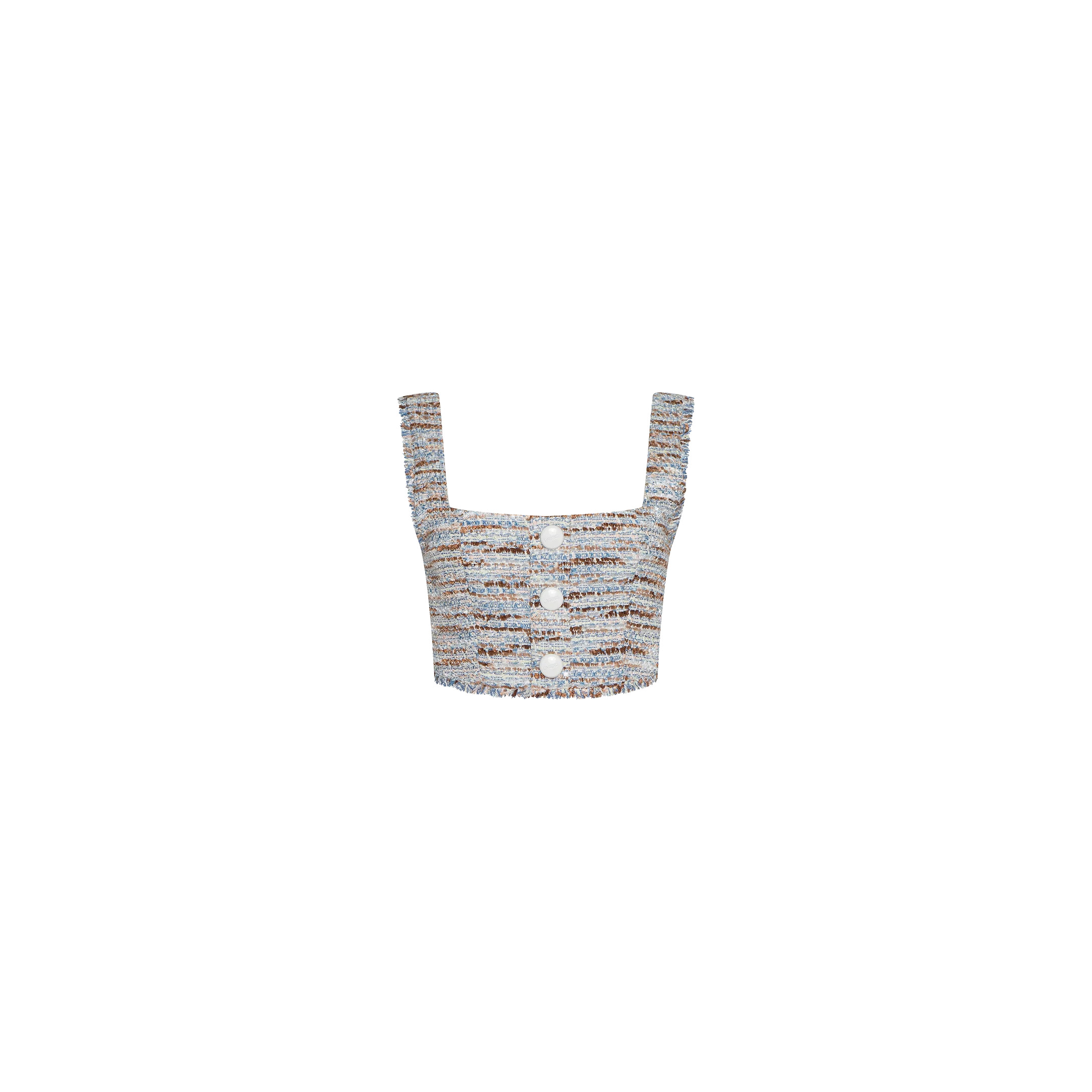 L'AGENCE Muno Tweed Top In Blue/Beige Tweed | L'Agence