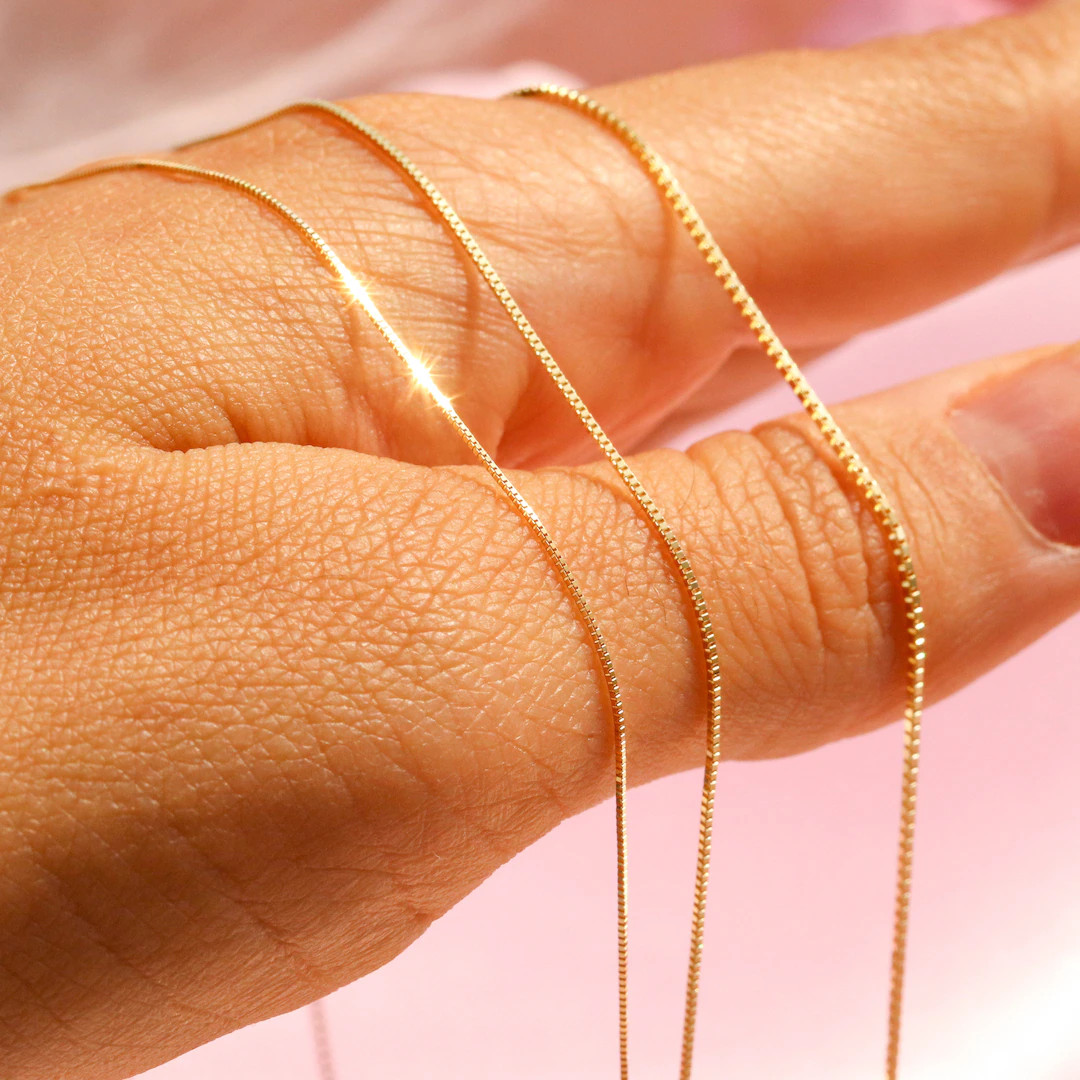Solid 14K Gold Box Chain Necklace, Delicate Dainty Layered Necklace - Etsy Mexico | Etsy ROW