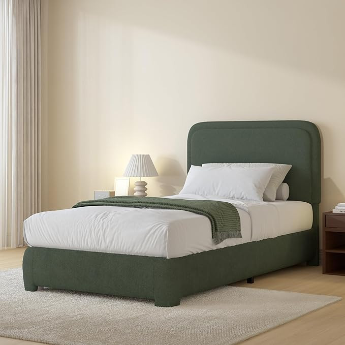 BarnFurin Twin Size Bed Frame, Boucle Upholstered Platform Bed Frame with Headboard, Soft Rounded... | Amazon (US)
