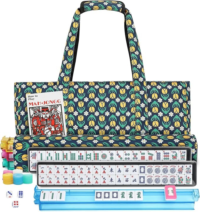 Mahjong Tile Set,166 White Tiles Mahjong Set,4PCS Mahjong Racks with Pushers,Travel Mahjong Set w... | Amazon (US)