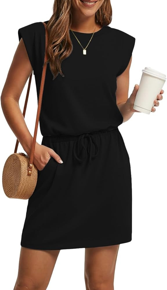 GRECERELLE 2026 Womens Summer Dresses Round Neck Sleeveless Tie Waist Casual Shirt Dress with Poc... | Amazon (US)