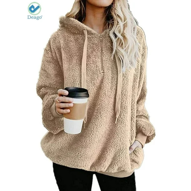 Deago Women's Oversized Fuzzy Casual Loose Sweatshirt Pullover Hoodies Long Sleeve Sweater with P... | Walmart (US)