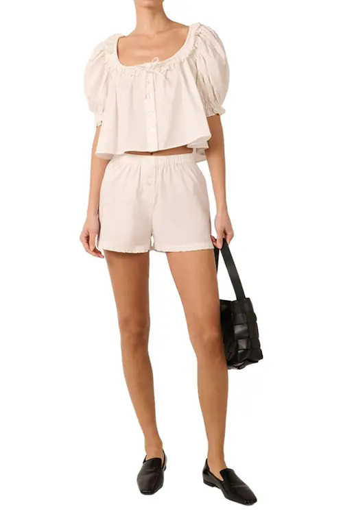 WeWoreWhat Puff Sleeve Button Up Top in Ivory at Nordstrom, Size Medium Short | Nordstrom
