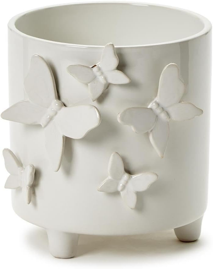 Two's Company Butterfly Footed Cachepot Vase, 5.75-Inch, Ceramic, White | Amazon (US)