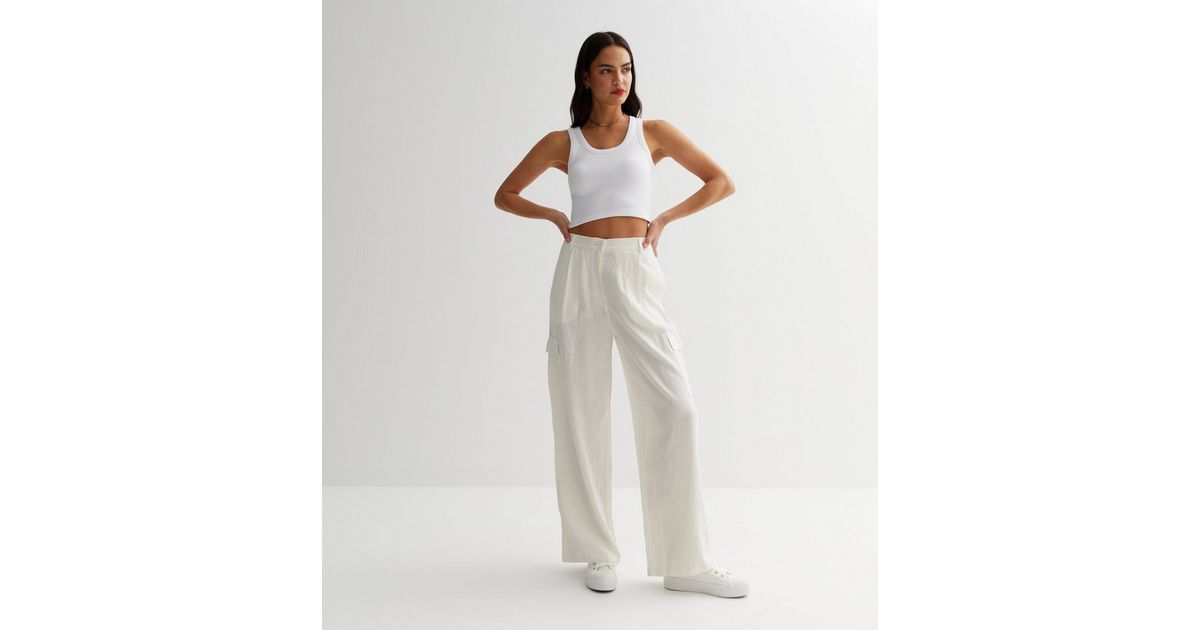White Linen Blend Cargo Trousers
						
						Add to Saved Items
						Remove from Saved Items | New Look (UK)