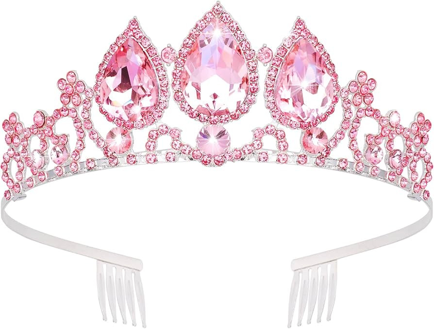 CIEHER Pink Crown for Girls Pink Tiara Rapunzel Crown Princess Crown, Birthday Girl Crown Multicolored Crown Headbands for Birthday Party Mermaid Cosplay | Amazon (US)