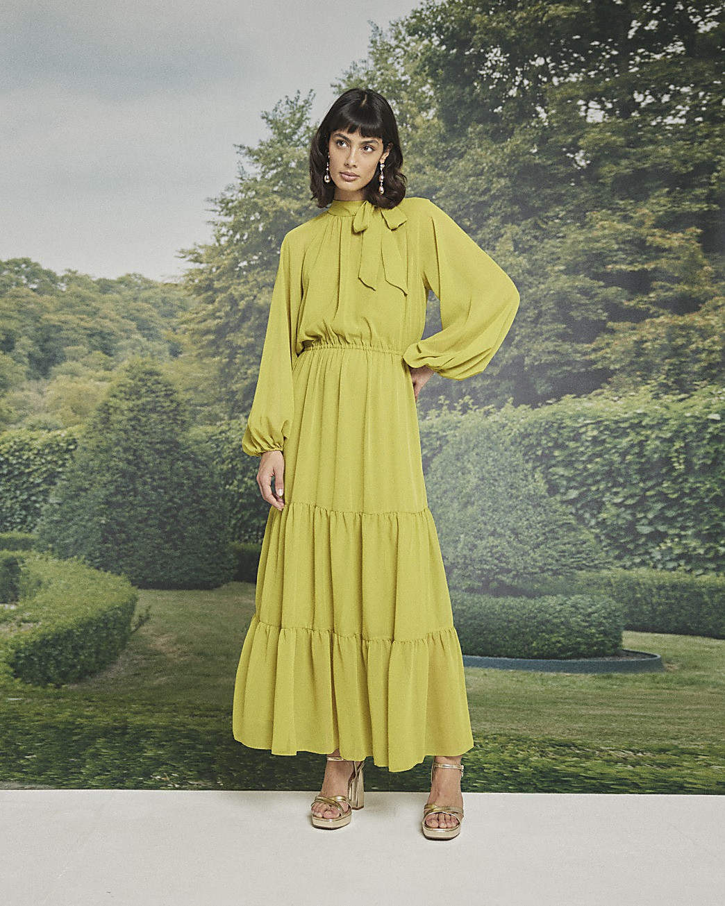 Green bow swing midi dress | River Island (UK & IE)