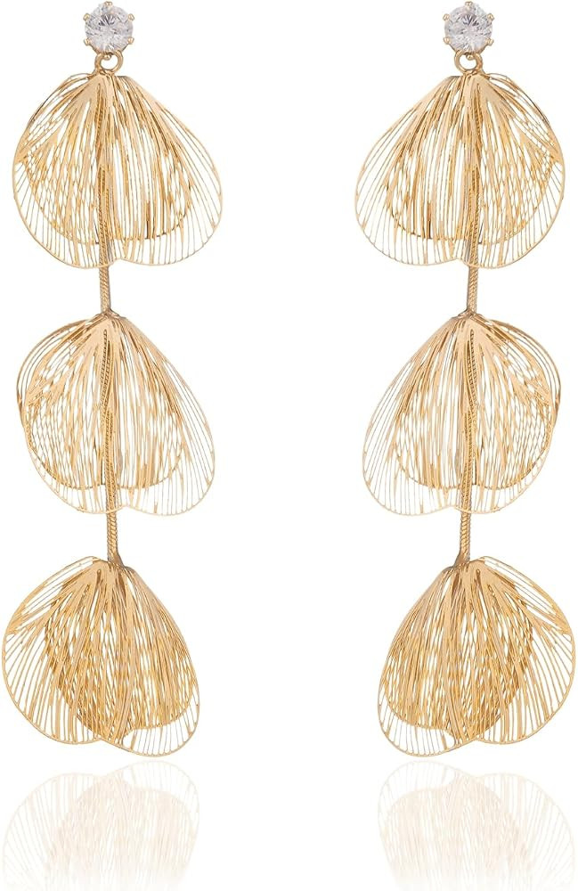 Statement Gold Flower Earrings for Women 14K Gold Plated Flower Dangle Earrings Boho Yellow Big C... | Amazon (US)