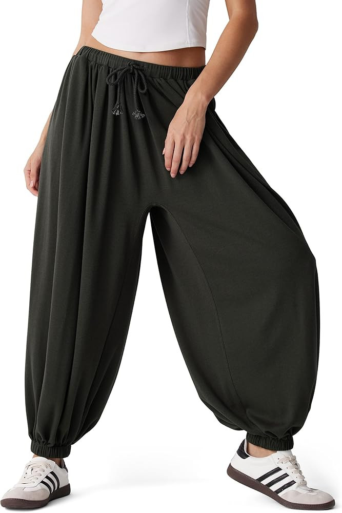 MOOSLOVER Women Pleated Balloon Pants Elastic Waist Baggy Harem Pant Comfy Loose Casual Workout P... | Amazon (US)