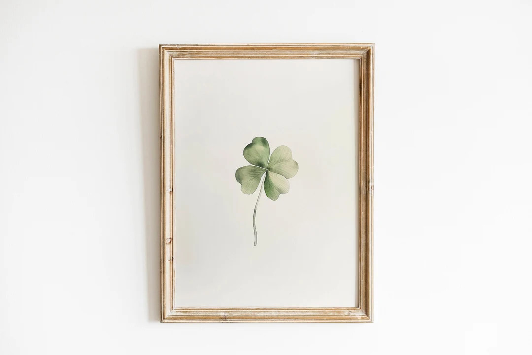 Minimalist Four Leaf Clover Digital Print, St. Patrick's Day Watercolor, Boho St Patricks Wall De... | Etsy (US)