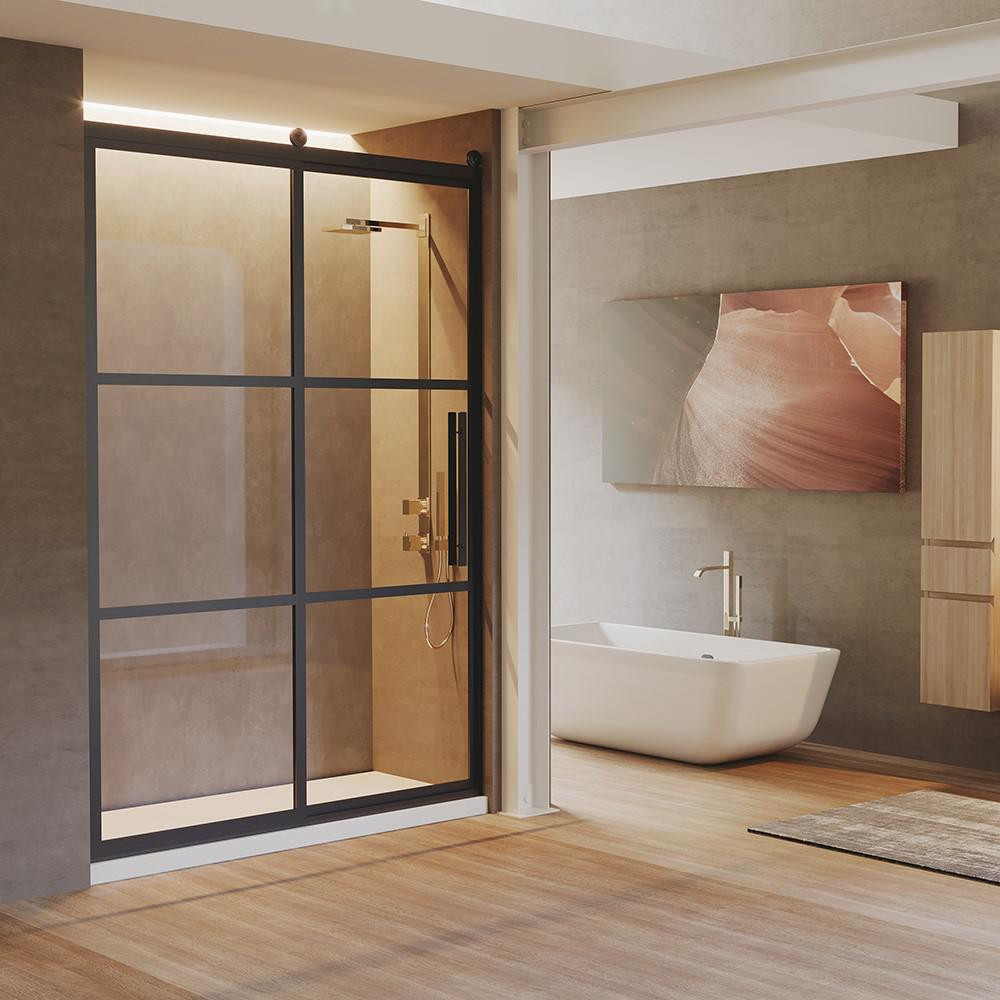 Coastal Shower Doors Eclipse 58 in. x 76 in. Framed Sliding Shower Door in Black and Clear Glass wit | The Home Depot