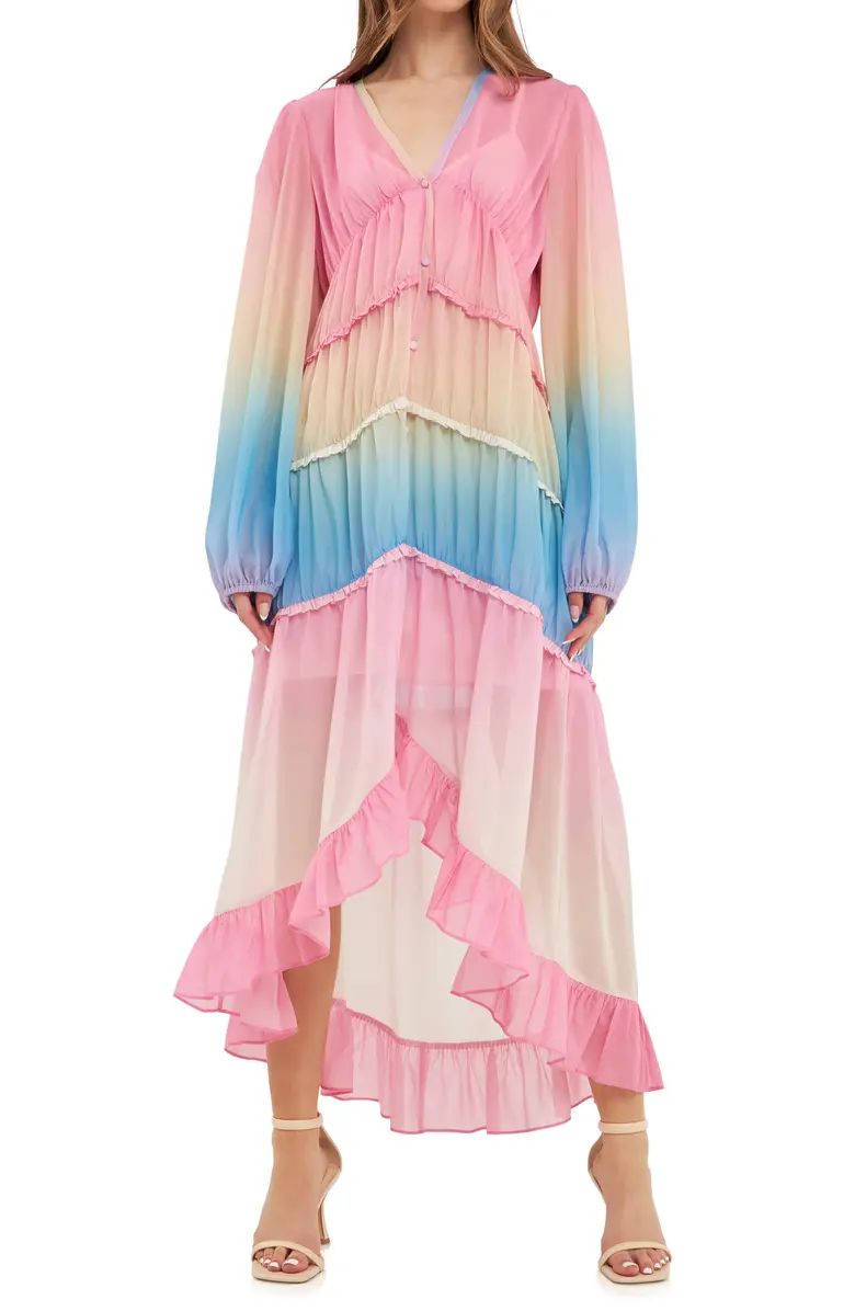 Free the Roses Rainbow Ruffle Long Sleeves High/Low Maxi Dress | Nordstrom | Nordstrom