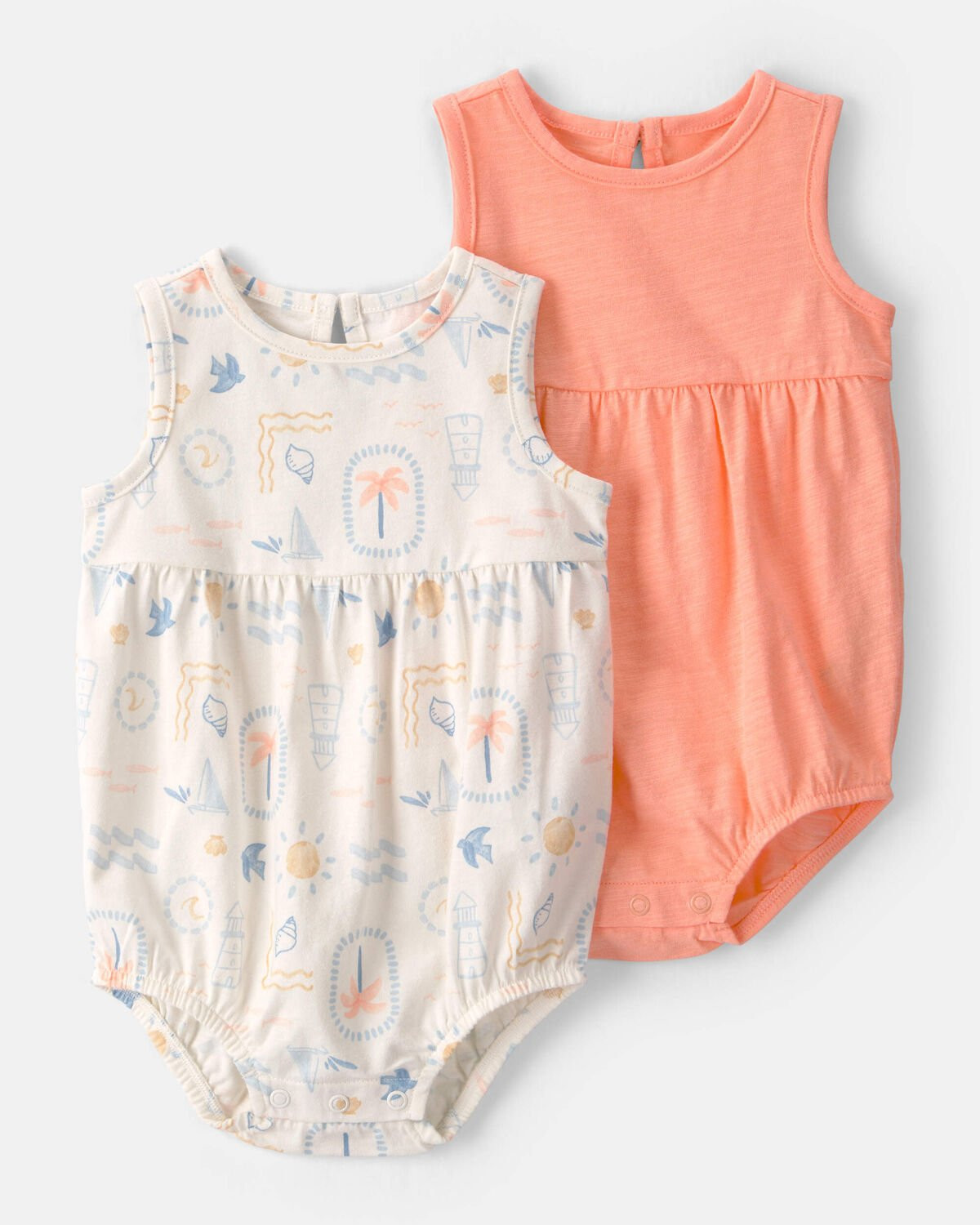 Baby Girl 2-Pack Beach Cotton Bubble Rompers - Orange/Ivory | Carter's | Carter's Inc