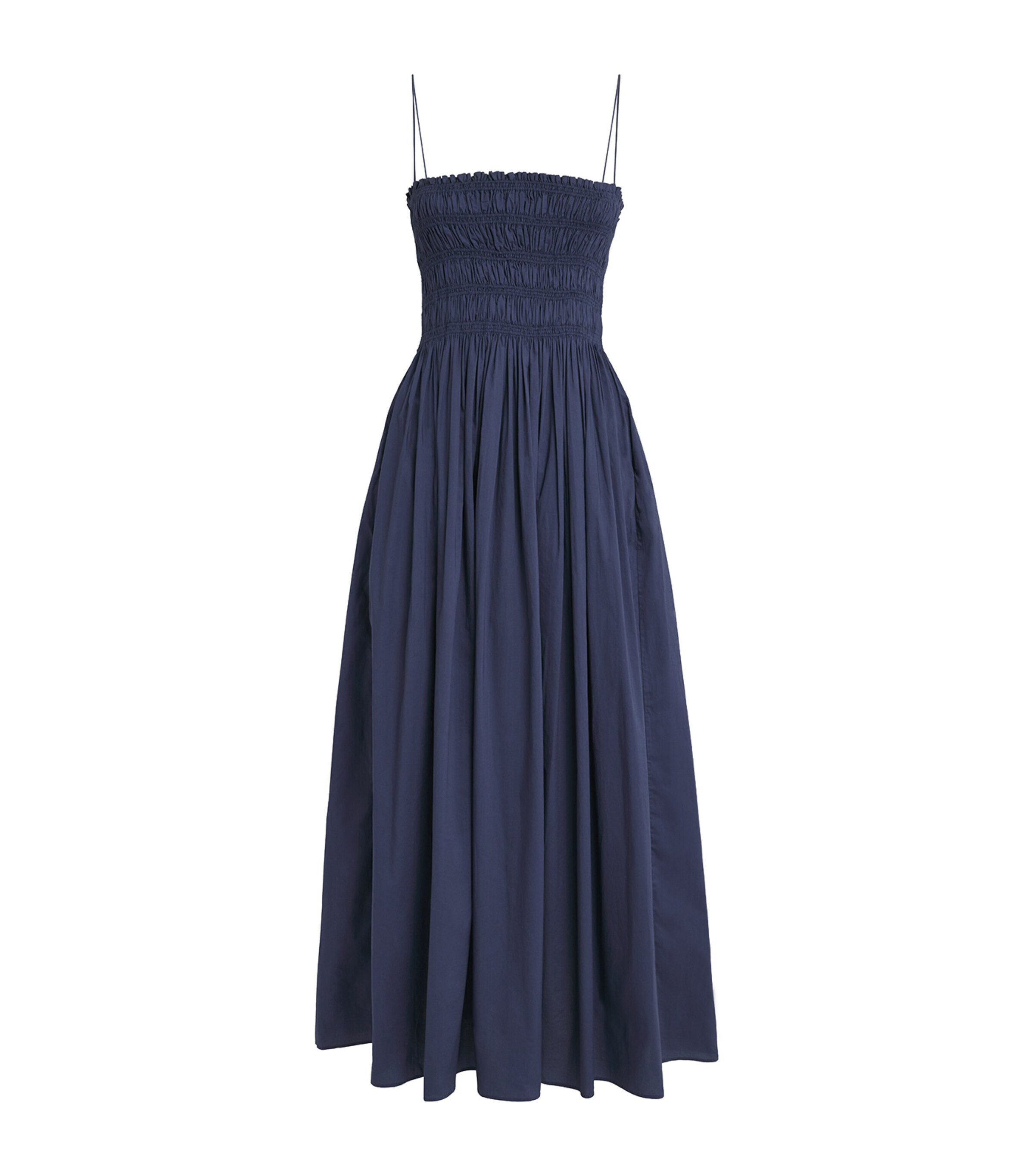 Blue Organic Cotton Shirred Midi Dress | Harrods