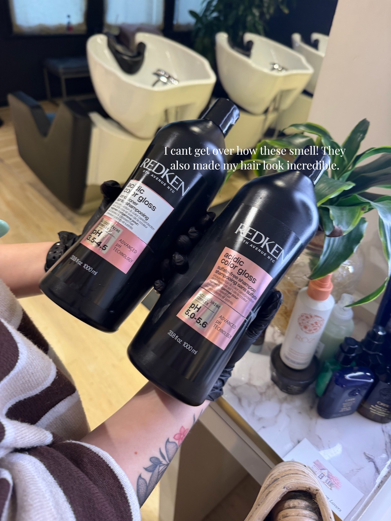 This shampoo and conditioner duo smelled incredible I had to take a picture in the salon so I could buy it