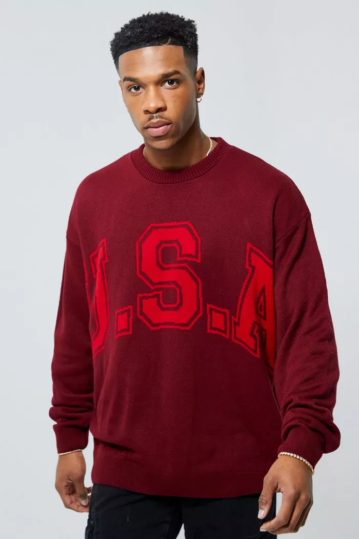 Oversized Tonal Usa Knitted Jumper | Boohoo.com (UK & IE)