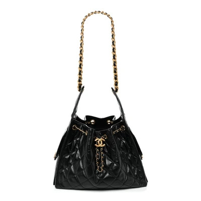 Chanel Shiny Crumpled Calfskin Quilted Small Chanel 25 Handbag Black | FASHIONPHILE (US)