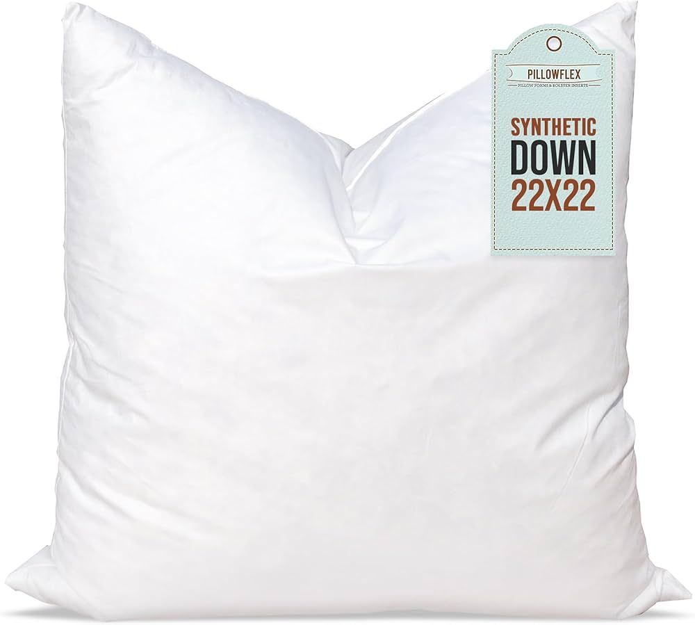 Pillowflex Synthetic Down Pillow Insert - 22x22 Down Alternative Pillow, Ultra Soft Large Square ... | Amazon (US)