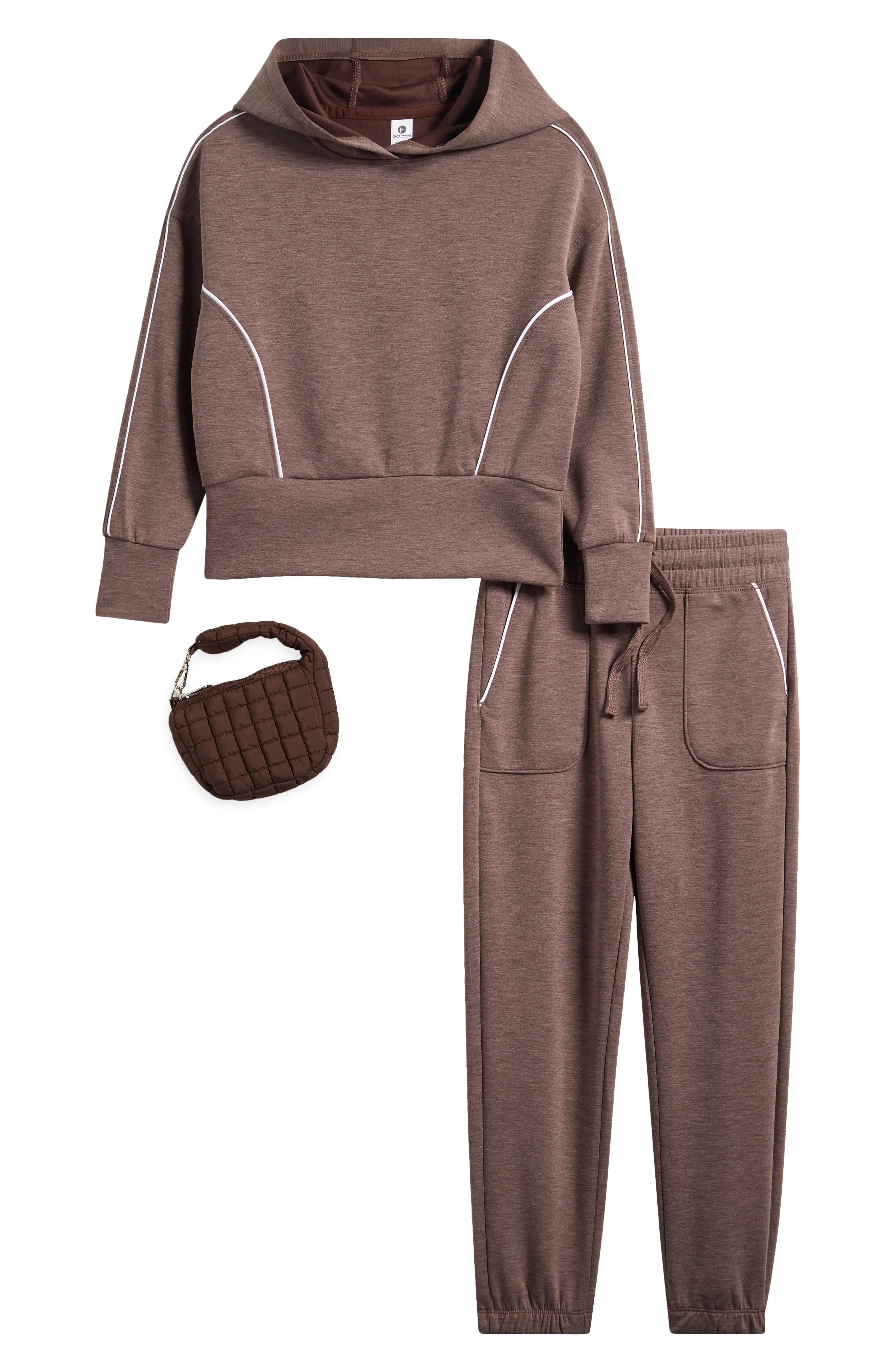 90 DEGREE BY REFLEX Kids' Hoodie, Joggers & Scuba Purse Set in Heather Shadow Rock at Nordstrom Rack, Size Xl (14) | Nordstrom Rack